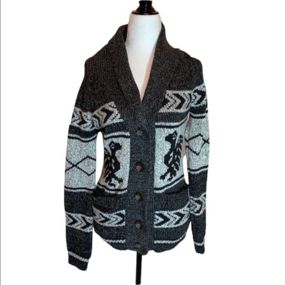 Bluenotes Button Up Chunky Knit Cardigan Jacket Collar Size S